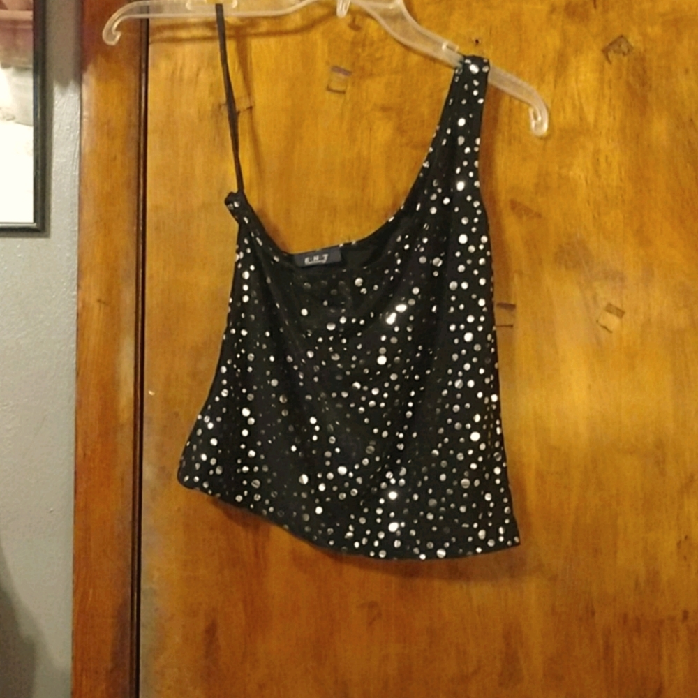 One shoulder party dot crop